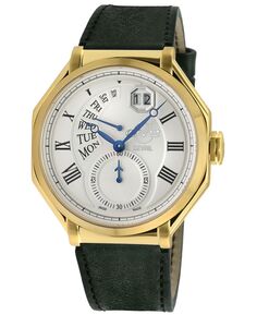 Мужские часы Marchese швейцарские кварцевые зеленые из натуральной итальянской кожи с ремешком 44 мм GV2 by Gevril
