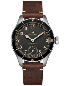 Мужские часы цвета хаки Aviation Pioneer с коричневым кожаным ремешком, 43 мм Hamilton