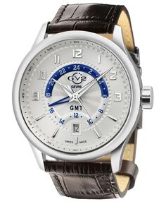 GV2 Мужские часы Giromondo из коричневой кожи со швейцарским кварцевым ремешком, 42 мм Gevril