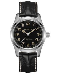 Мужские швейцарские автоматические часы цвета хаки с черным кожаным ремешком, 42 мм Hamilton