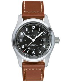 Мужские швейцарские автоматические часы цвета хаки с коричневым кожаным ремешком, 42 мм, H70555533 Hamilton