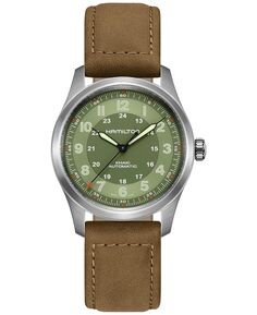 Мужские швейцарские автоматические часы цвета хаки с коричневым кожаным ремешком, 38 мм Hamilton