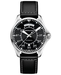 Мужские швейцарские автоматические часы цвета хаки Pilot с черным кожаным ремешком, 42 мм Hamilton
