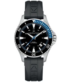 Мужские швейцарские автоматические часы цвета хаки, темно-синего цвета с аквалангом, черный каучуковый ремешок, 40 мм Hamilton