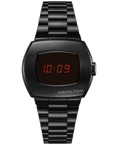 Мужские швейцарские цифровые американские классические часы PSR цифровые кварцевые с черным PVD-браслетом из нержавеющей стали 35x41 мм Hamilton