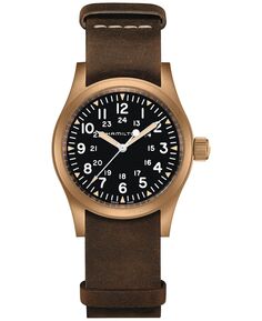 Мужские швейцарские механические часы цвета хаки с коричневым кожаным ремешком, 38 мм Hamilton