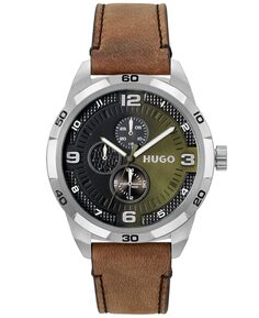 Мужские часы с коричневым ремешком из натуральной кожи, 46 мм HUGO