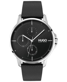 Мужские часы #Focus с черным кожаным ремешком, 42 мм HUGO