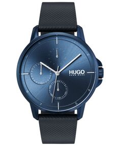 Мужские часы #Focus с синим кожаным ремешком, 42 мм HUGO