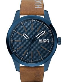 Мужские часы #Invent с коричневым кожаным ремешком, 46 мм HUGO
