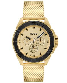 Мужские часы Fresh Ionic с тонким стальным браслетом золотистого цвета, 44 мм HUGO