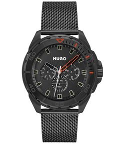 Мужские часы-браслет из стали с черным ионным покрытием, 44 мм HUGO