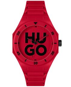Мужские часы Grail кварцевые красные силиконовые 42 мм HUGO