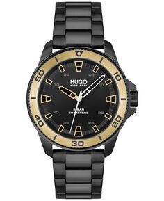 Мужские часы Streetdiver со стальным браслетом с черным ионным покрытием, 44 мм HUGO