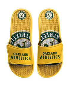 Мужские зеленые сандалии с гелевыми шлепанцами Oakland Athletics Wordmark FOCO