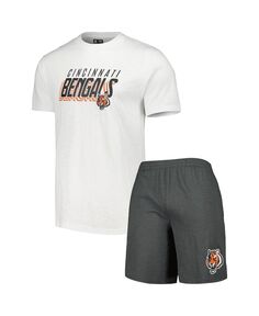 Мужской комплект для сна, темно-серый, белый, футболка Cincinnati Bengals Downfield и шорты Concepts Sport