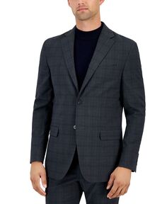 Мужской пиджак современного кроя эластичного серого цвета в клетку DKNY