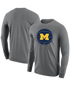 Мужская брендовая баскетбольная футболка с длинным рукавом Heather Grey Michigan Wolverines Jordan