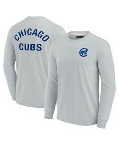 Мужская и женская серая супермягкая футболка Chicago Cubs с длинным рукавом Fanatics Signature