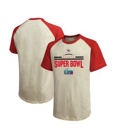 Мужская нить кремового цвета, красная футболка реглан Kansas City Chiefs Super Bowl LVII Goal Line Stand Majestic