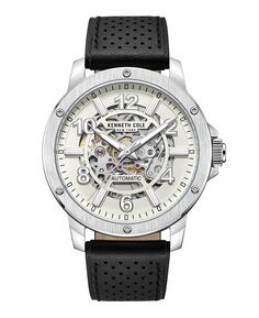 Мужские автоматические часы из натуральной кожи черного цвета, 44 мм Kenneth Cole New York