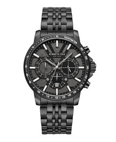 Мужские часы с хронографом, черные часы-браслет из нержавеющей стали, 44 мм Kenneth Cole New York