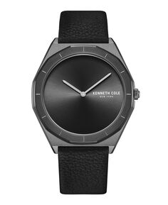 Мужские современные классические часы из натуральной кожи черного цвета с ремешком 41 мм Kenneth Cole New York