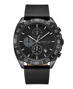 Мужские деловые спортивные часы с хронографом, черные часы из натуральной кожи, 43 мм Kenneth Cole New York
