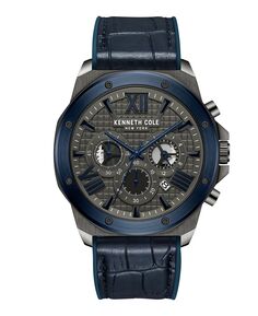 Мужские часы с хронографом, спортивные, синие, из натуральной кожи, 45 мм Kenneth Cole New York