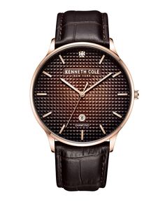 Мужские часы с бриллиантовым циферблатом, коричневый темный ремешок из натуральной кожи, 42 мм Kenneth Cole New York