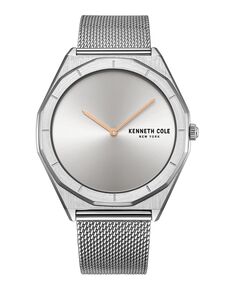 Мужские современные классические серебристые часы-браслет из нержавеющей стали с сеткой, 41 мм Kenneth Cole New York