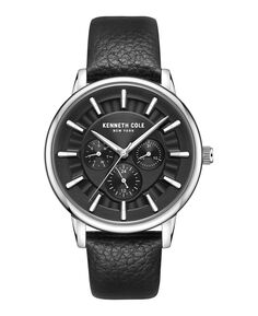 Мужские многофункциональные деловые спортивные часы из натуральной кожи черного цвета, 42 мм Kenneth Cole New York