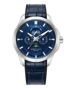 Мужские многофункциональные деловые спортивные часы из натуральной кожи синего цвета, 42 мм Kenneth Cole New York