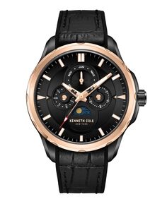 Мужские многофункциональные деловые спортивные черные силиконовые часы из натуральной кожи 42 мм Kenneth Cole New York