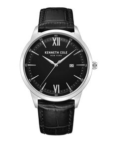 Мужские кварцевые тонкие черные часы из натуральной кожи 43 мм Kenneth Cole New York