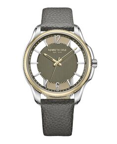 Мужские часы с прозрачным циферблатом, серый ремешок из натуральной кожи, 42 мм Kenneth Cole New York