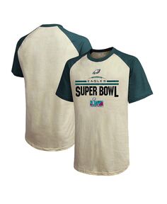Мужская футболка темно-зеленого цвета с нитками кремового цвета Philadelphia Eagles Super Bowl LVII Goal Line Stand реглан Majestic