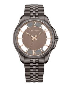 Мужские часы-браслет из нержавеющей стали с прозрачным циферблатом коричневого цвета, 42 мм Kenneth Cole New York