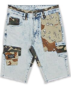 Мужские джинсовые шорты с камуфляжным принтом в стиле пэчворк Reason