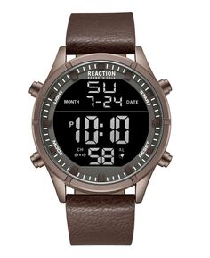 Мужские цифровые часы с коричневым ремешком из синтетической кожи, 47 мм Kenneth Cole Reaction