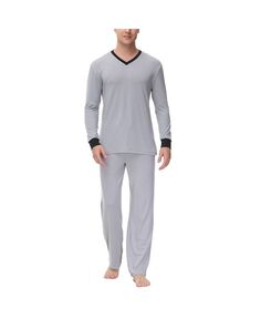 Мужской пижамный комплект из двух частей с v-образным вырезом и брюками для отдыха, сохраняющий тепло INK+IVY
