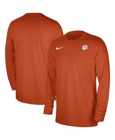 Мужская оранжевая футболка Clemson Tigers 2023 Sideline Coaches Performance с длинными рукавами Nike