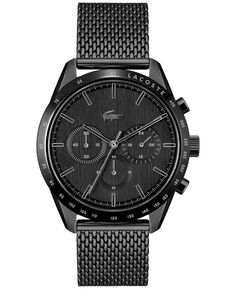 Мужские часы с хронографом Boston, черные тона, из нержавеющей стали, с сетчатым браслетом, 42 мм Lacoste