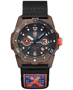 Мужские часы Swiss Bear Grylls x TIDE из переработанного океанского материала Rule of 3 Sea Series с черным каучуковым ремешком, 42 мм Luminox