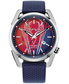 Мужские часы с синим кожаным ремешком «Человек-паук», 42 мм Citizen