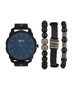 Мужские черные аналоговые кварцевые часы и штабелируемый праздничный подарочный набор American Exchange