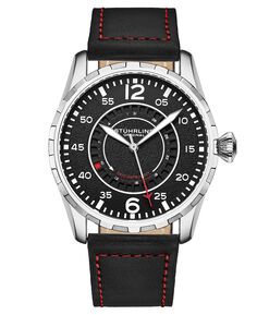 Мужские кварцевые часы из натуральной кожи черного цвета с красной контрастной строчкой, ремешок 44 мм Stuhrling