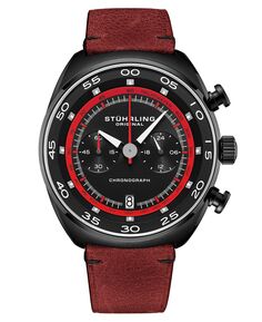 Мужские часы Chrono Red из натуральной кожи с тахиметром 44 мм Stuhrling