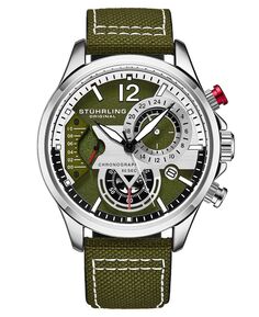 Мужские часы с хронографом, зеленые, из натуральной ткани, с кожаным ремешком, 45 мм Stuhrling