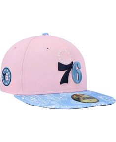 Мужская розовая, голубая приталенная шляпа Philadelphia 76ers Paisley Visor 59FIFTY New Era